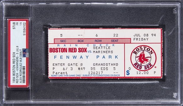 1994 Boston Red Sox/Seattle Mariners Ticket Stub From Alex Rodriguez MLB Debut - PSA FR 1.5